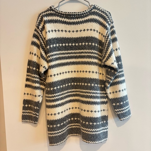 S.N.O.W. Gray Ivory Silk Angora Rabbit Hair Oversized Ski Sweater Size Small - Picture 2 of 7